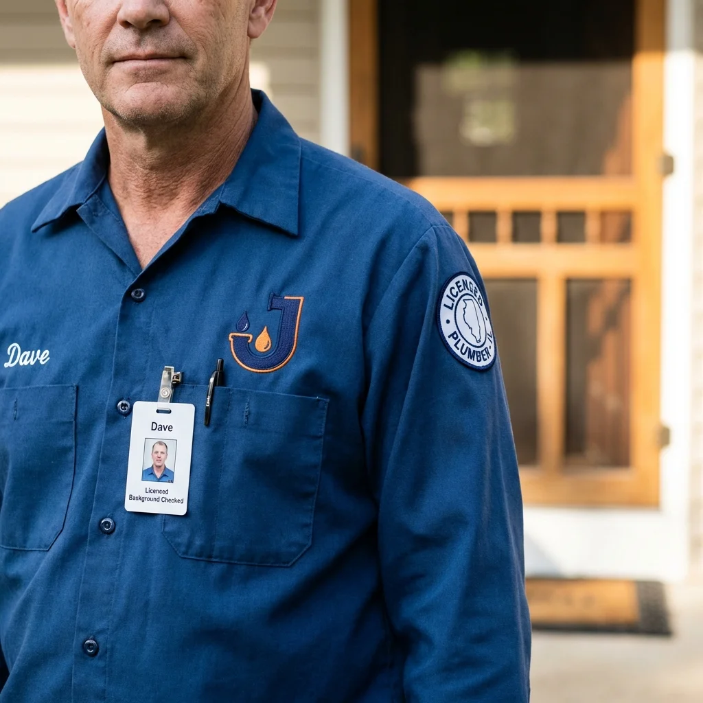 Licensed plumber showing ID badge in Rockdale, TX