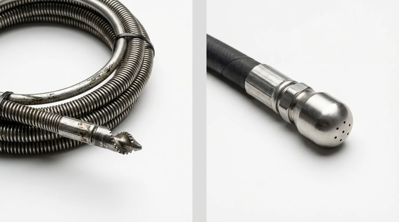 Drain snake cable and hydro jetting nozzle used for drain cleaning in Rockdale, TX